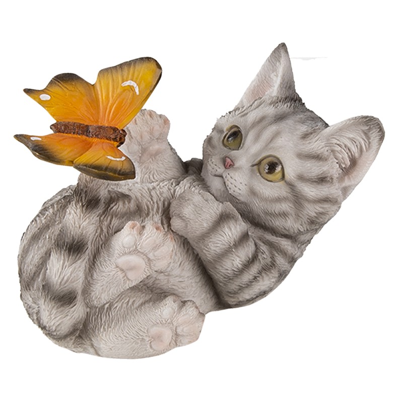 Clayre & Eef Figurine Chat 14x8x11 cm Gris Polyrésine