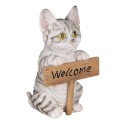 Clayre & Eef Figurine Chat 12x9x19 cm Blanc Gris Polyrésine Welcome