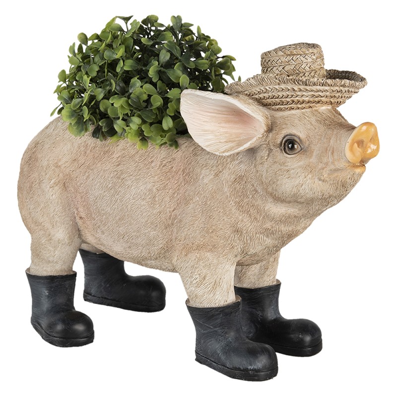 Clayre & Eef Blumentopf Schwein 33x15x24 cm Beige Kunststoff