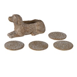 Clayre & Eef Onderzetters voor Glazen Set van 4 Hond 12x9x21 cm Bruin Polyresin