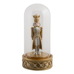 Clayre & Eef Glass Bell Jar Nutcracker 24 cm  LED Gold colored Plastic Glass