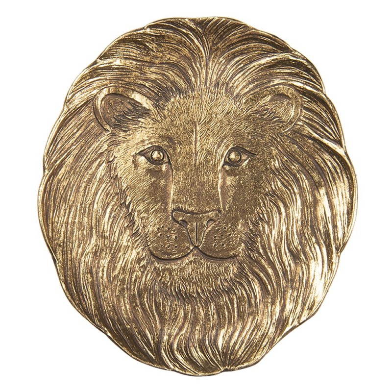 Clayre & Eef Decorative Serving Tray Lion 14x14 cm Gold colored Polyresin Round