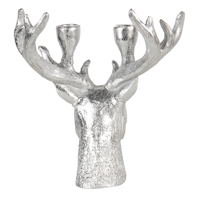 Clayre & Eef Candle holder Reindeer 22x21x24 cm Silver colored Plastic