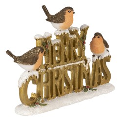 Clayre & Eef Figurine Oiseau 13 cm Couleur or Blanc Polyrésine Merry Christmas