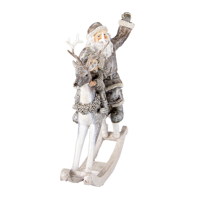 Clayre & Eef Figur Weihnachtsmann 22 cm Grau Weiß Polyresin