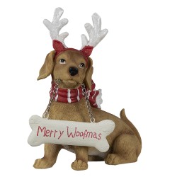 Clayre & Eef Figure de Noël Chien 19x9x21 cm Marron Polyrésine Merry Woofmas