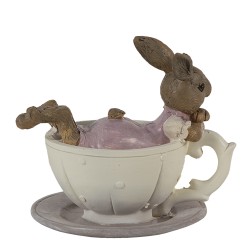 Clayre & Eef Figurine Lapin 10x8x9 cm Blanc Rose Polyrésine