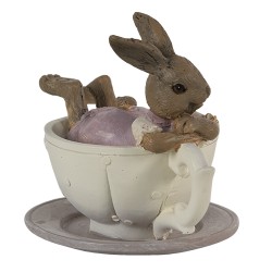 Clayre & Eef Figurine Lapin 10x8x9 cm Blanc Rose Polyrésine