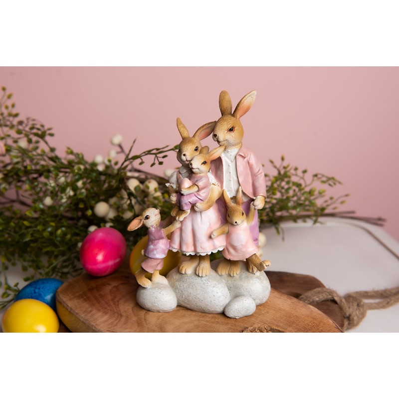 Clayre & Eef Figurine Rabbit 11x6x18 cm Pink Beige Polyresin