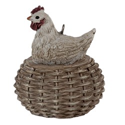 Clayre & Eef Pendant Chicken 5x5x6 cm White Brown Plastic