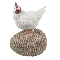 Clayre & Eef Figurine Chicken 8x6x12 cm White Brown Polyresin