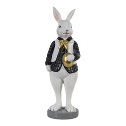 Clayre & Eef Figurine Rabbit 7x7x20 cm Black White Polyresin