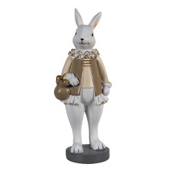 Clayre & Eef Figurine Lapin 10x8x25 cm Beige Blanc Polyrésine