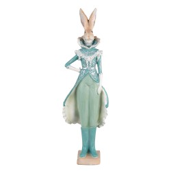 Clayre & Eef Figurine Lapin 14x10x44 cm Turquoise Polyrésine