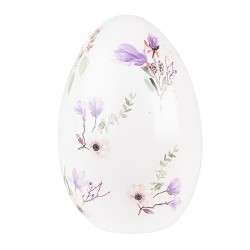 Clayre & Eef Figurine décorative Œuf Ø 11x17 cm Blanc Violet Terre cuite Fleurs