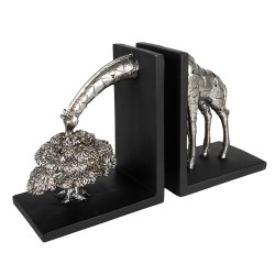 Clayre & Eef Bookends Set of 2 Giraffe 30x10x18 cm Silver colored Plastic