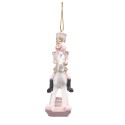 Clayre & Eef Ornement de Noël Cheval à bascule 9 cm Rose Plastique