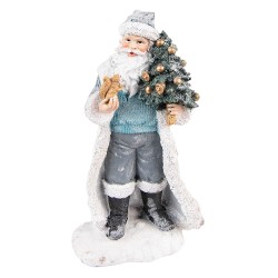 Clayre & Eef Beeld Kerstman 21 cm Grijs Blauw Polyresin