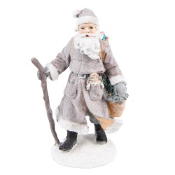 Clayre & Eef Beeld Kerstman 21 cm Grijs Bruin Polyresin