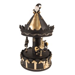 Clayre & Eef Music box Carousel 20 cm Black Polyresin