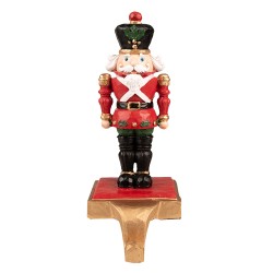 Clayre & Eef Hook Christmas Stocking Nutcracker 24 cm Red Black Plastic