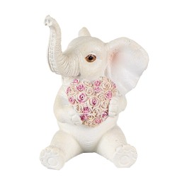 Clayre & Eef Figurine Éléphant 10 cm Blanc Rose Polyrésine