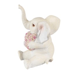 Clayre & Eef Beeld Olifant 10 cm Wit Roze Polyresin