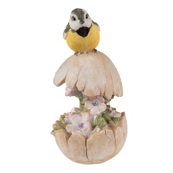 Clayre & Eef Beeld Vogel 14 cm Beige Grijs Polyresin