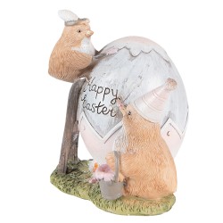 Clayre & Eef Beeld Kuikentje 12 cm Grijs Bruin Polyresin Happy Easter