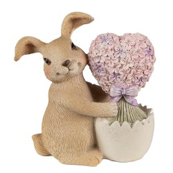 Clayre & Eef Figurine Lapin 12 cm Marron Rose Polyrésine