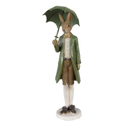 Clayre & Eef Statuetta Coniglio 27 cm Verde Marrone Poliresina