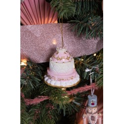 Clayre & Eef Christmas Ornament Cake Ø 7x11 cm Pink White Plastic