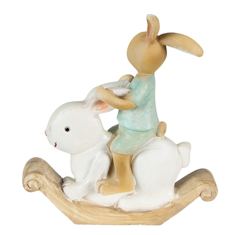 Clayre & Eef Figurine Rabbit 10x4x11 cm White Green Polyresin