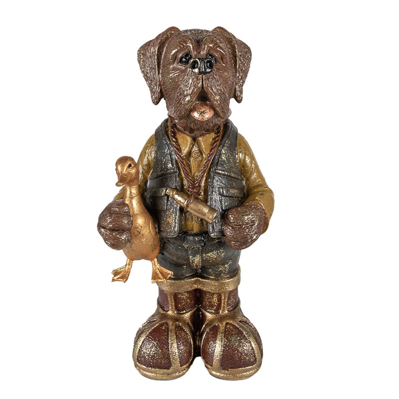 Clayre & Eef Beeld Hond 16x14x34 cm Bruin Groen Polyresin