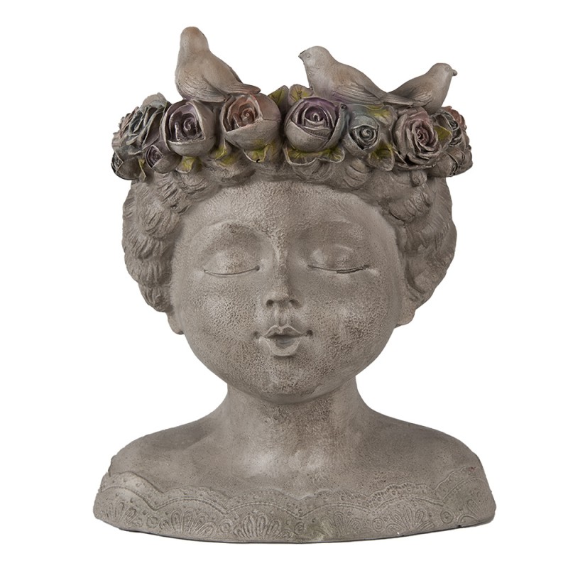 Clayre & Eef Pot de fleurs d'intérieur Femme 26 cm Gris Polyrésine