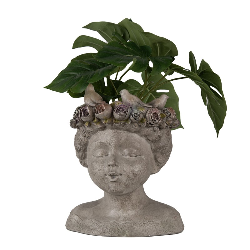 Clayre & Eef Pot de fleurs d'intérieur Femme 26 cm Gris Polyrésine