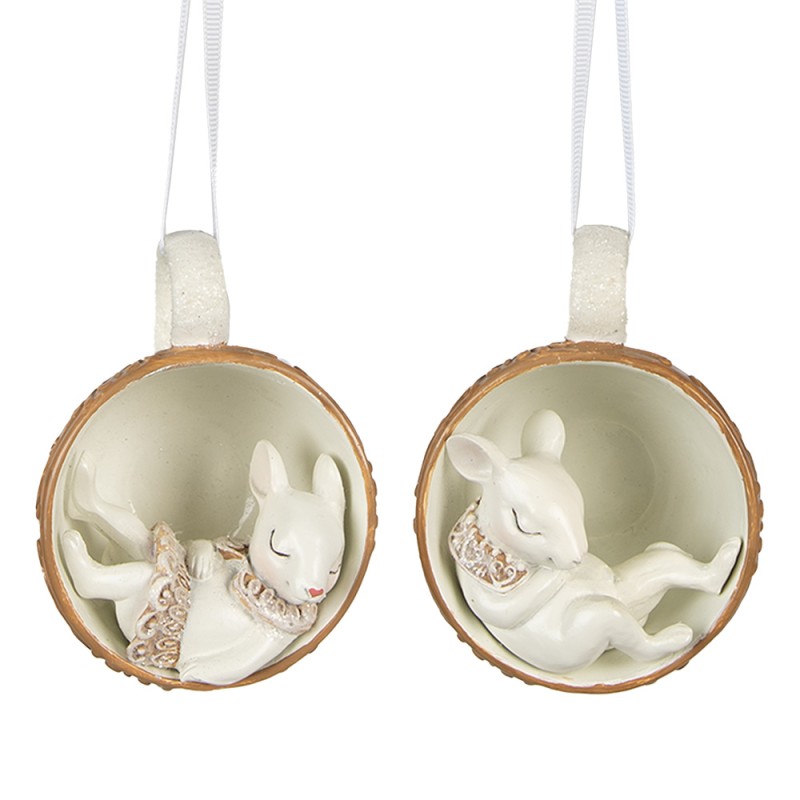 Clayre & Eef Pendentif Souris set van 2 10x7x6 cm Beige Polyrésine