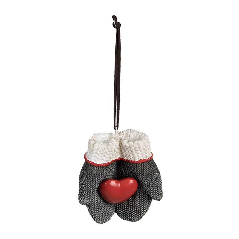 Clayre & Eef Christmas Ornament Mittens 8x5x9 cm Grey Polyresin