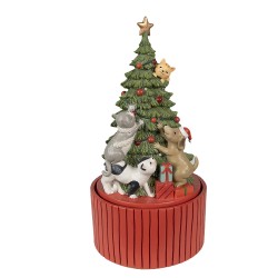 Clayre & Eef Muziekdoos Kerstboom Ø 14x27 cm Groen Rood Polyresin