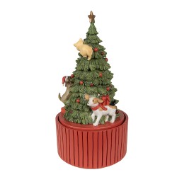 Clayre & Eef Muziekdoos Kerstboom Ø 14x27 cm Groen Rood Polyresin