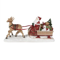 Clayre & Eef Statuetta di Babbo Natale Slitta 41x11x19 cm Rosso Poliresina