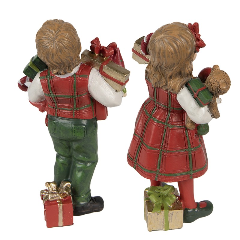 Clayre & Eef Figurine décorative Enfants set van 2 / 13 cm Rouge Vert Polyrésine