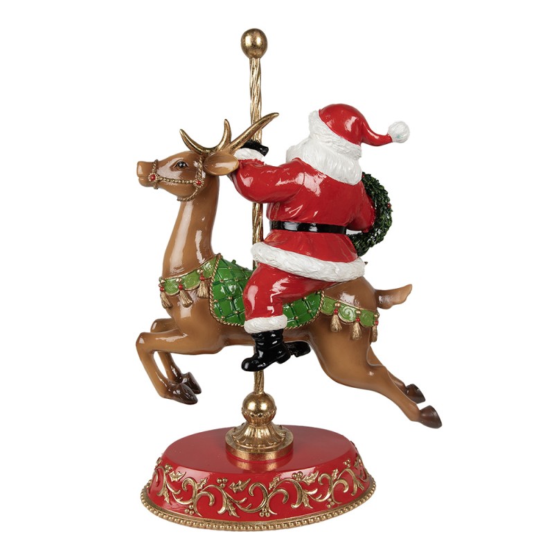 Clayre & Eef Beeld Kerstman Rendier 46 cm Rood Polyresin