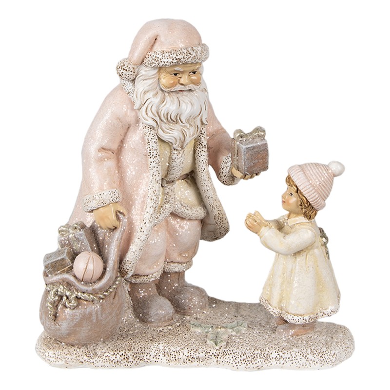 Clayre & Eef Figur Weihnachtsmann 14x9x14 cm Rosa Polyresin