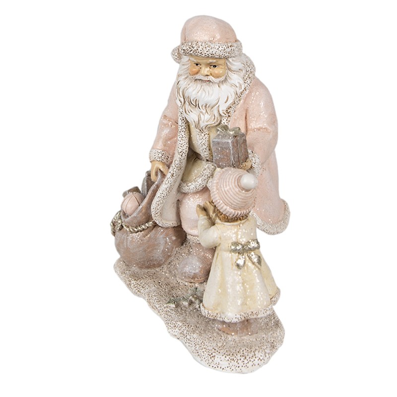 Clayre & Eef Figur Weihnachtsmann 14x9x14 cm Rosa Polyresin