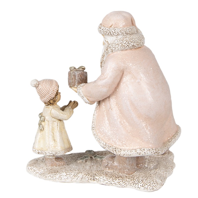 Clayre & Eef Figur Weihnachtsmann 14x9x14 cm Rosa Polyresin