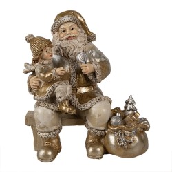 Clayre & Eef Figur Weihnachtsmann 17 cm Goldfarbig Polyresin