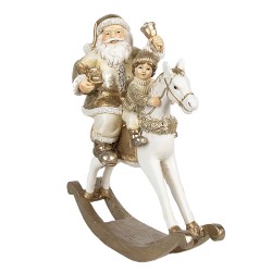 Clayre & Eef Beeld Kerstman 21x8x21 cm Goudkleurig Wit Polyresin