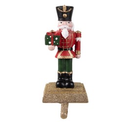 Clayre & Eef Hook Christmas Stocking Nutcracker 11x10x25 cm Red Green Polyresin