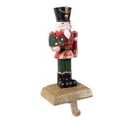 Clayre & Eef Hook Christmas Stocking Nutcracker 11x10x25 cm Red Green Polyresin